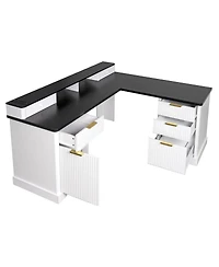 Streamdale Furniture Modern Fluted L-Shaped Desk with Charging Station & Storage