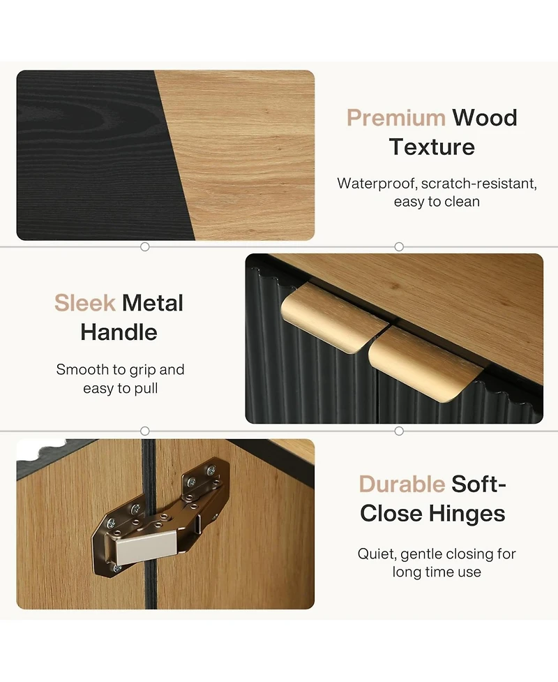 Tribesigns 71" Tall Bookcase, 5-Tier Arched Black Bookshelf with Storage Cabinet and Fluted Doors, Modern Farmhouse Standing Wood Bookshelves