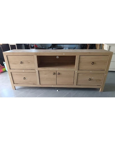 gaomon Rustic 6-Door Wooden Tv Console, Wide Storage Entertainment Center for Living Room, Beige/Khaki