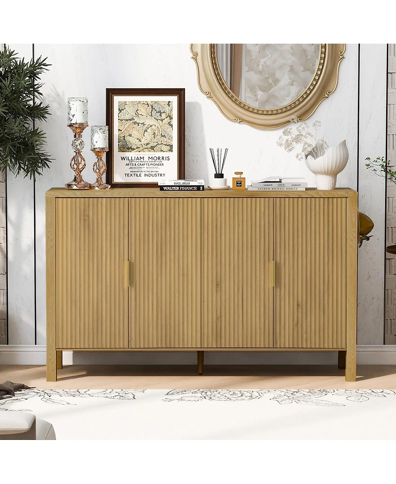 Streamdale Furniture Modern 57.5" Stripe 4-Door Storage Cabinet with Racks & Hooks