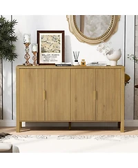 Streamdale Furniture Modern 57.5" Stripe 4-Door Storage Cabinet with Racks & Hooks