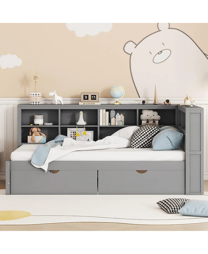 Streamdale Furniture Wooden Twin DayBed with 2 Drawers, Usb Charging Ports, Gray