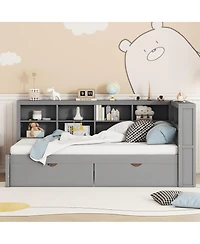 Streamdale Furniture Wooden Twin DayBed with 2 Drawers, Usb Charging Ports, Gray