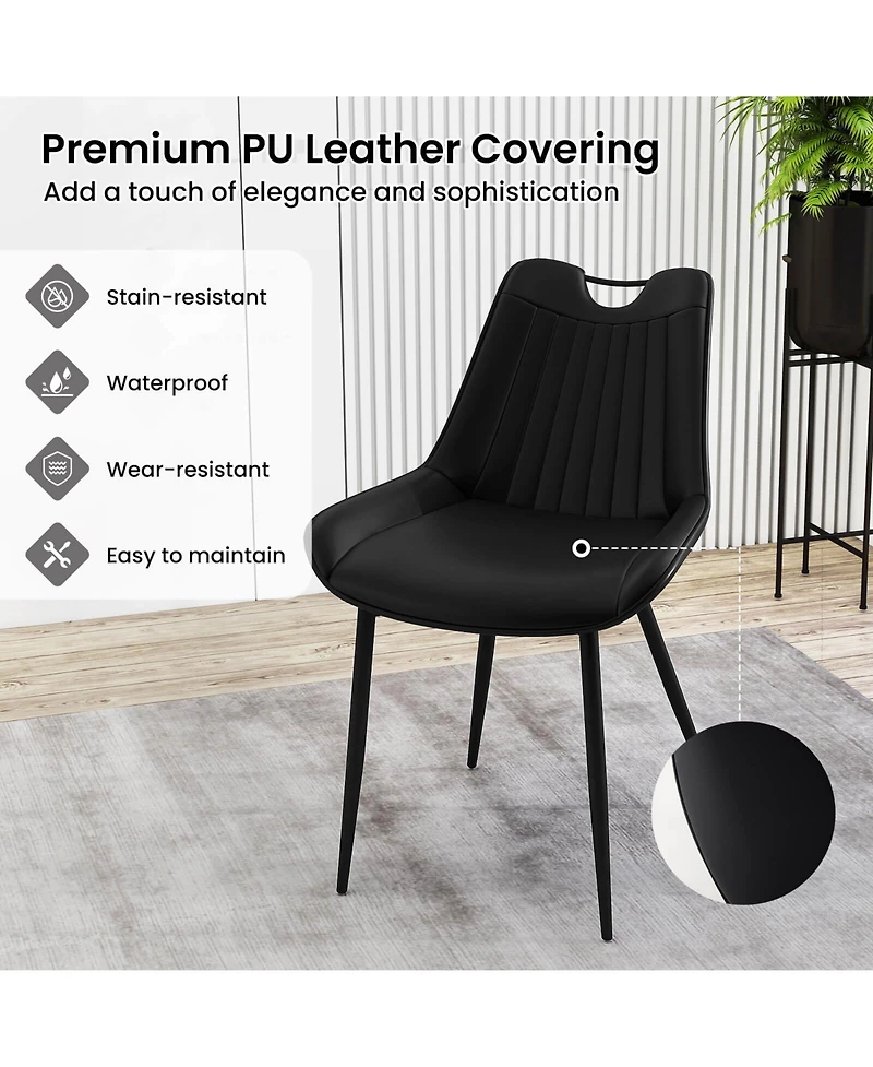 Costway Dining Chair Set of 4 Faux Leather Upholstered Kitchen Chairs with Metal Legs