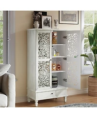 Streamdale Furniture Rustic 55" Storage Cabinet with Drawer and Carved Wood Doors