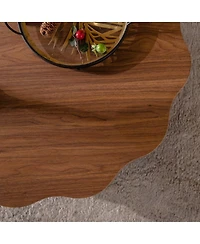 Streamdale Furniture 31.5" Scalloped Edge Walnut Mdf Wood Grain Center Table - Modern Irregular Round Coffee Table