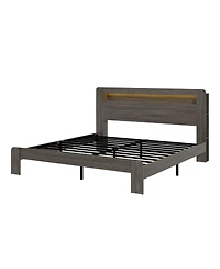 Streamdale Furniture Wood King Bed Frame with Storage, Led Headboard, Usb