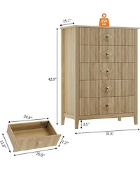 gaomon 43" Tall Fluted Dresser, 5 Drawer Modern Wood Storage Chest for Living Room or Entryway