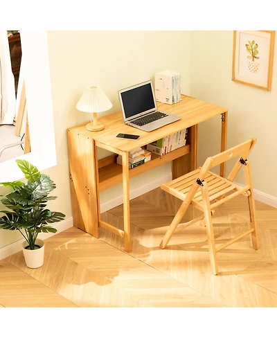 Streamdale Furniture Bamboo Folding Desk, Space-Saving Computer Desk for Small Spaces, Foldable Study Table