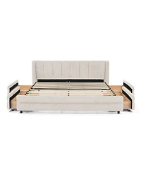 Streamdale Furniture Queen Size Chenille Upholstered Bed Frame with Storage Drawer - Beige