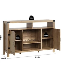 gaomon 52.1" Rattan Buffet Cabinet with Storage, Boho Farmhouse Sideboard with Drawer and Doors