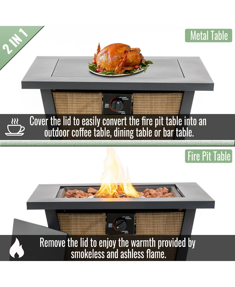 Streamdale Furniture 28" Propane Gas Fire Pit Table, 50000 Btu Square Steel Fire Pit