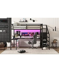Streamdale Furniture Streamdale Queen Loft Bed with L-Desk, Wardrobe, Usb & Led