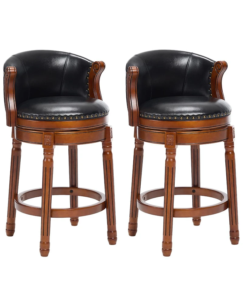 Streamdale Furniture Cow top Leather Wooden Bar Stools, 360 Swivel Bar Chair with Backs