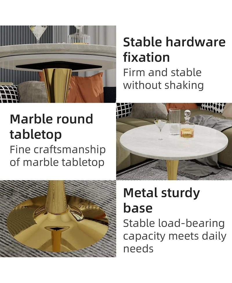 Streamdale Furniture Streamdale Gold 27.6" Mid-Century Modern Dining Table with White Marble Top