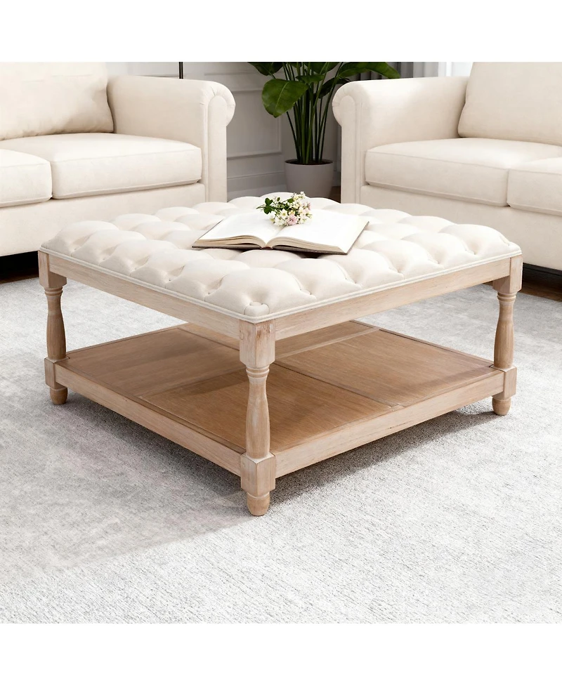 Streamdale Furniture Streamdale Large 33-inch Tufted Linen Storage Ottoman Coffee Table