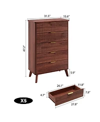 gaomon Fluted Dresser for Bedroom, 5 Deep Drawer Modern Wood Storage Chest