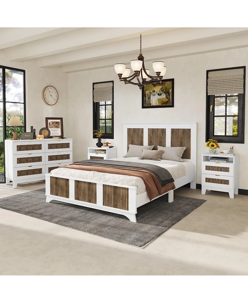 Streamdale Furniture Streamdale 4-Piece Queen Farmhouse Set with Storage Nightstand & Dresser