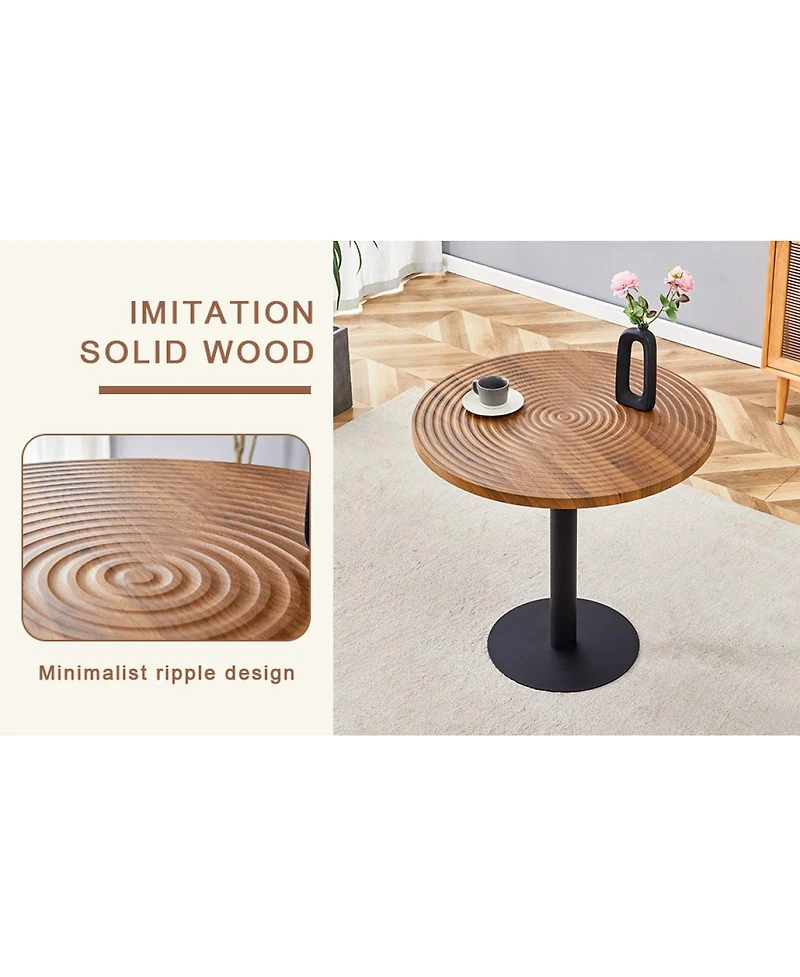 Streamdale Furniture Dark Wood Grain Round Dining Table - 31.5 Inch, Black Metal Stand.