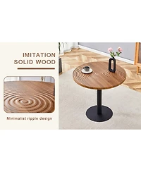 Streamdale Furniture Dark Wood Grain Round Dining Table - 31.5 Inch, Black Metal Stand.