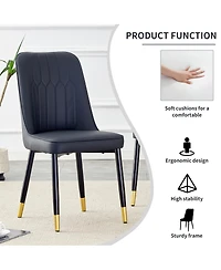 Streamdale Furniture Streamdale Modern dining chairs, Pu leather, Black metal legs, set of 6 (Black+Pu leather)C-007