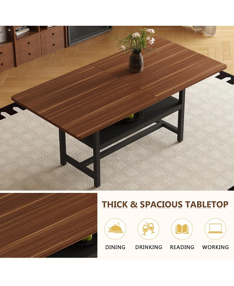 Streamdale Furniture Walnut Textured Dining Table with Storage Shelf & Pu Chairs