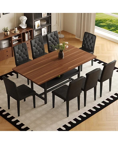 Streamdale Furniture Walnut Textured Dining Table with Storage Shelf & Pu Chairs