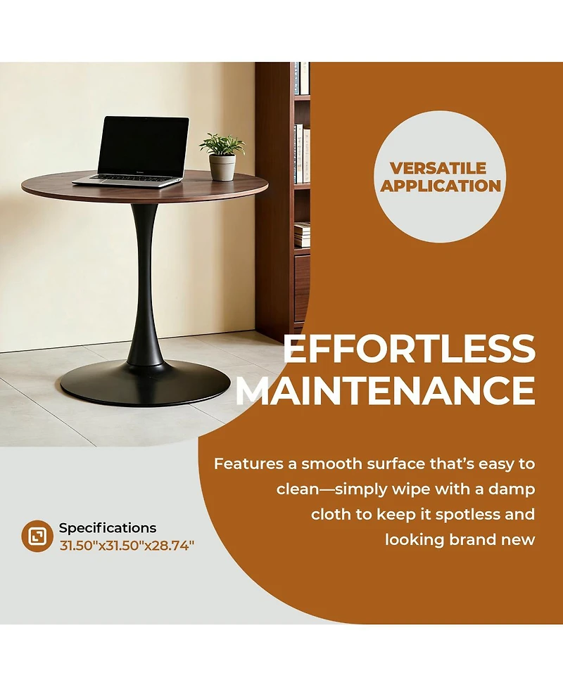 Streamdale Walnut Tulip Dining Table (Seats 2-4) - 31.5" Round Mdf Top