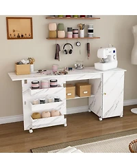 Streamdale Furniture Streamdale Foldable Sewing Machine Table with Storage
