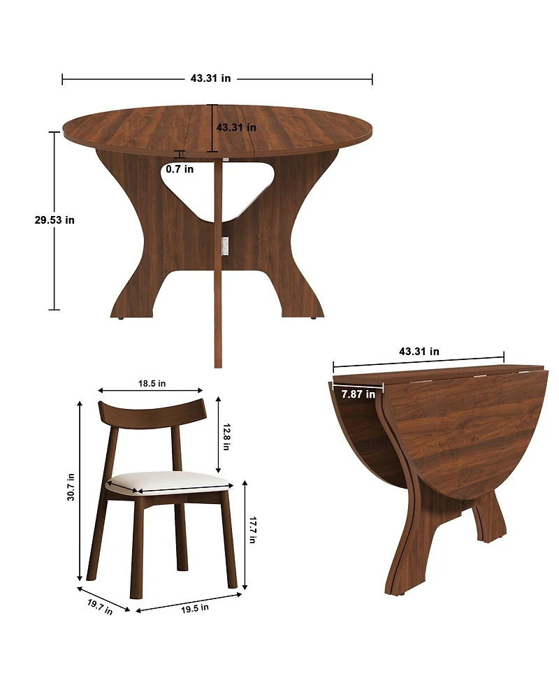 Streamdale Furniture 43" Folding Dining Table Set w/ 2 Chairs