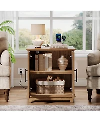 Tribesigns Large End Table with Charging Station & Led Light, 23.6" Square Sofa Side Table with Storage, Wooden Nightstand with Outlet