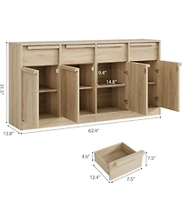 gaomon 62.4" Sideboard Buffet Cabinet with 4 Drawers, Large Modern Coffee Bar Storage Cabinet, Beige