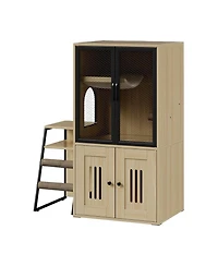 gaomon 2-in-1 Cat Litter Box Enclosure Furniture with Doors, Double Layer Cat House and Storage Cabinet, Beige