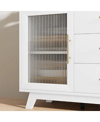 gaomon Modern Farmhouse Buffet Storage Cabinet with Glass Door, 56" Large Sideboard Cabinet with Door/3 Drawers/Adjustable Shelf