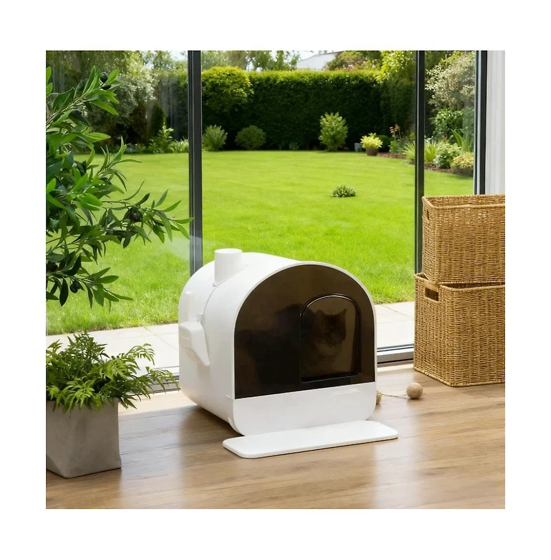 Zeus & Ruta White Covered Cat Litter Box with Scoop & Filter