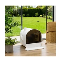 Zeus & Ruta White Covered Cat Litter Box with Scoop & Filter