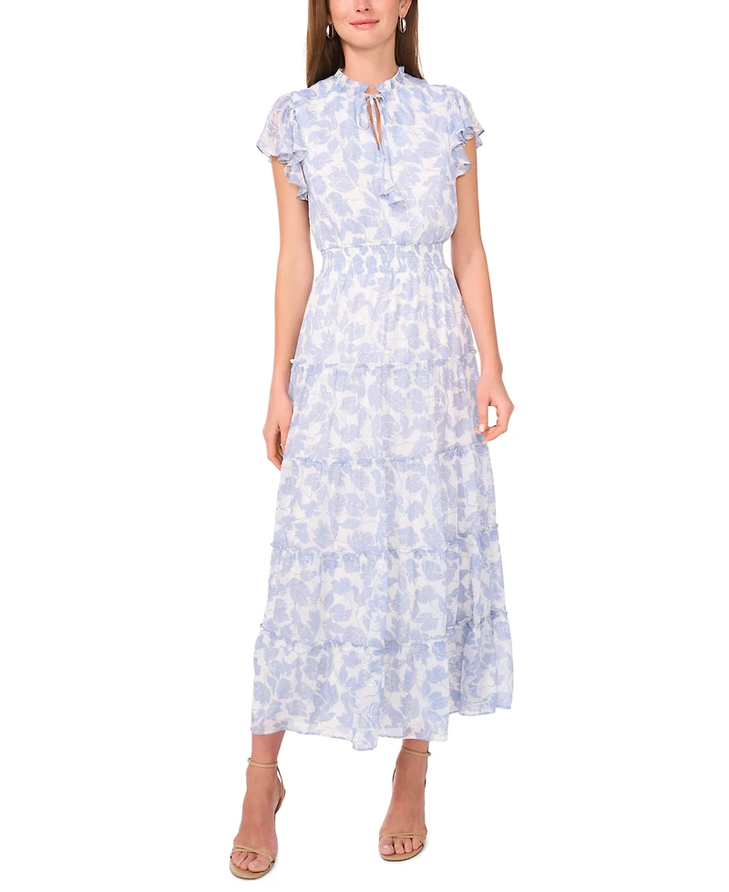 Msk Petite Split Neck Tiered Maxi Dress