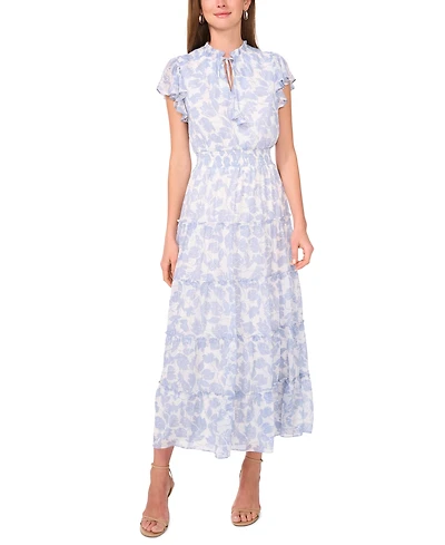 Msk Petite Split Neck Tiered Maxi Dress