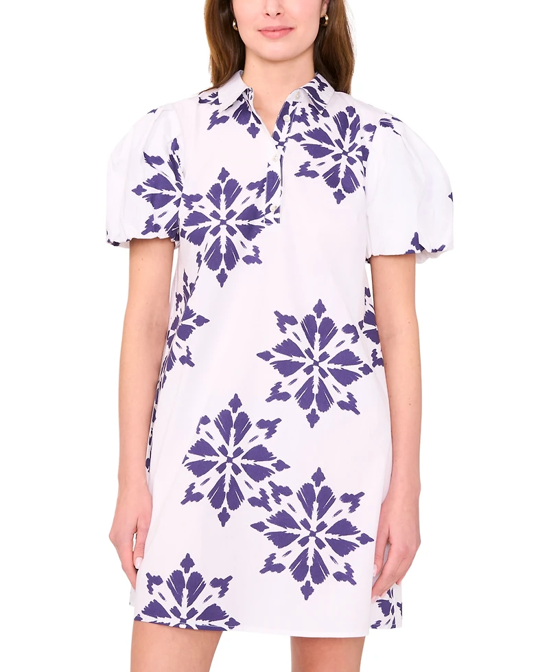 Msk Petite Collared Neck Short-Sleeve Shift Dress
