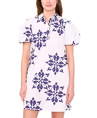 Msk Petite Collared Neck Short-Sleeve Shift Dress
