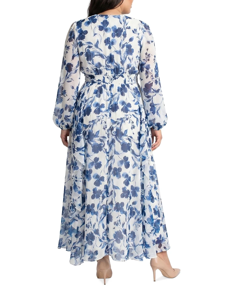 Taylor Plus Cinched Waist Chiffon Maxi Dress