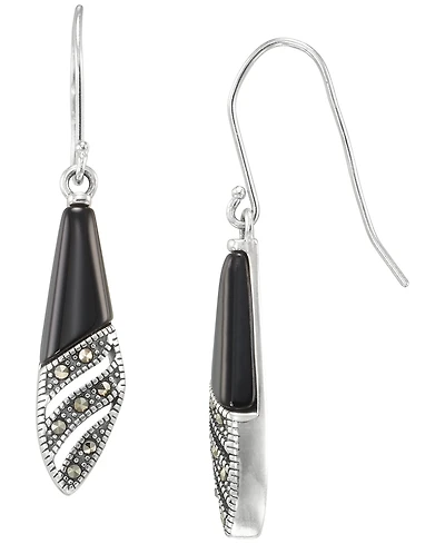 Macy's Marcasite (0.09 ct. t.w.) and Onyx (1-1/2 ct. t.w.) Dangle Earrings in Sterling Silver