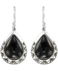 Macy's Marcasite (0.30 ct. t.w.) and Onyx (6 ct. t.w.) Dangle Earrings in Sterling Silver