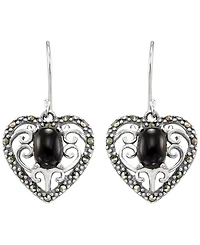 Macy's Marcasite (0.30 ct. t.w.) and Faceted Onyx (1-1/2 ct. t.w.) Drop Earrings in Sterling Silver