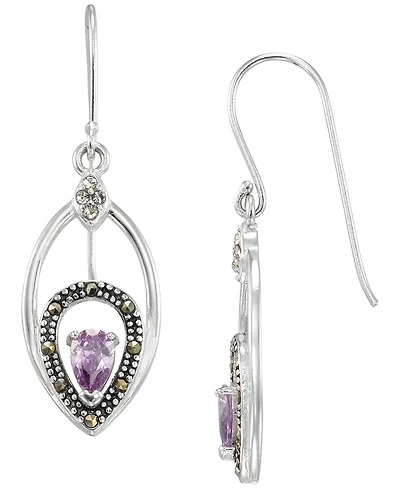 Macy's Marcasite (0.10 ct. t.w.) and Amethyst (1/2 ct. t.w.) Dangle Earrings in Sterling Silver
