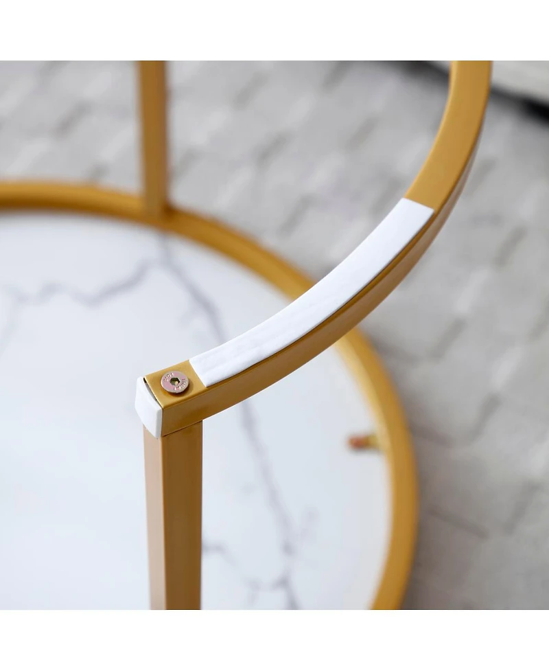 Streamdale Furniture Set of 2 Round Nesting Coffee Tables with Golden Frame