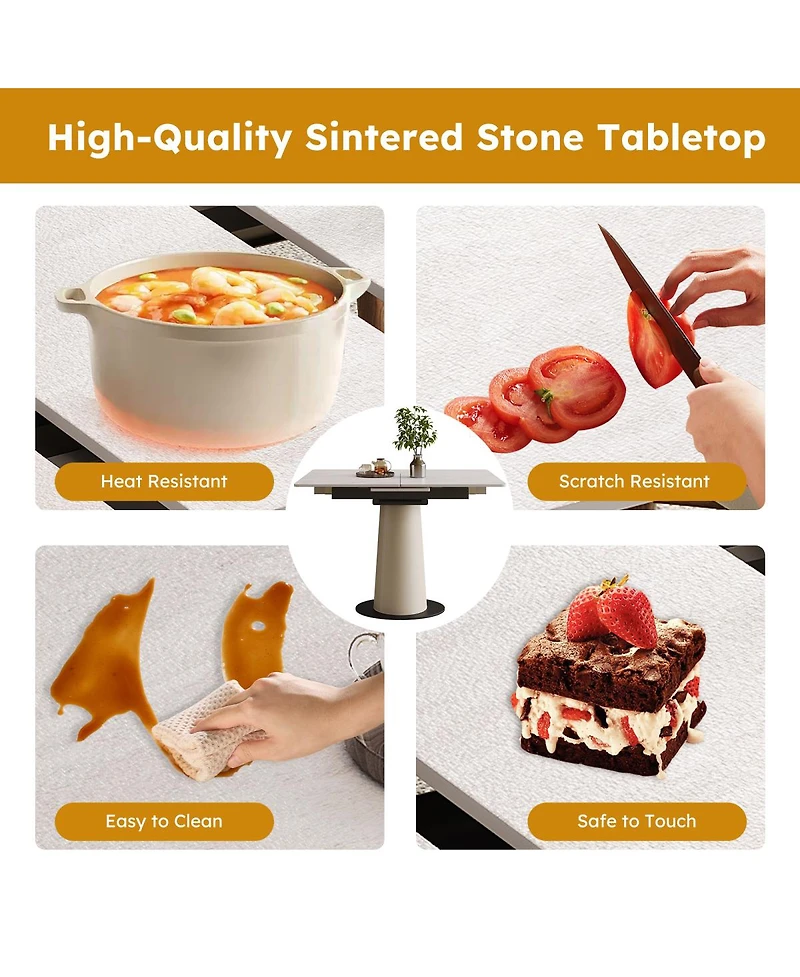 Streamdale Furniture Retractable Rock Slab Folding Dining Table, Modern Expandable Table with Leather Base