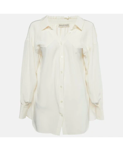 Pre-Owned Emilio Pucci Women's Off-White Silk Button Front Blouse