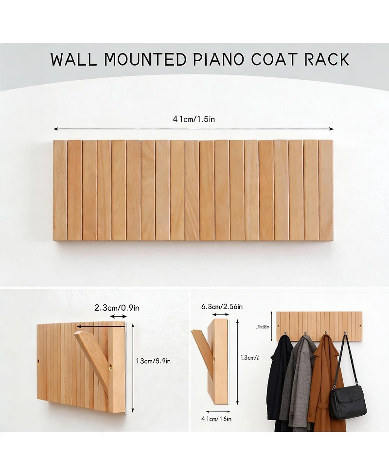Yigii Solid Wood 9-Hook Retractable Coat Rack for Entryways