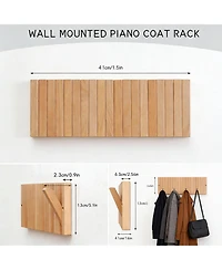 Yigii Solid Wood 9-Hook Retractable Coat Rack for Entryways
